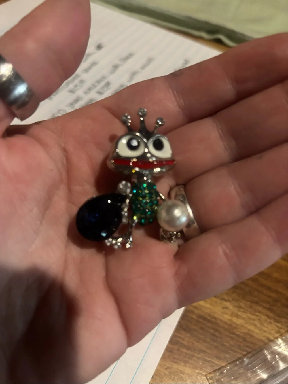 Whimsical Beetle Brooch Pin with Jewel Accents - Green & Blue